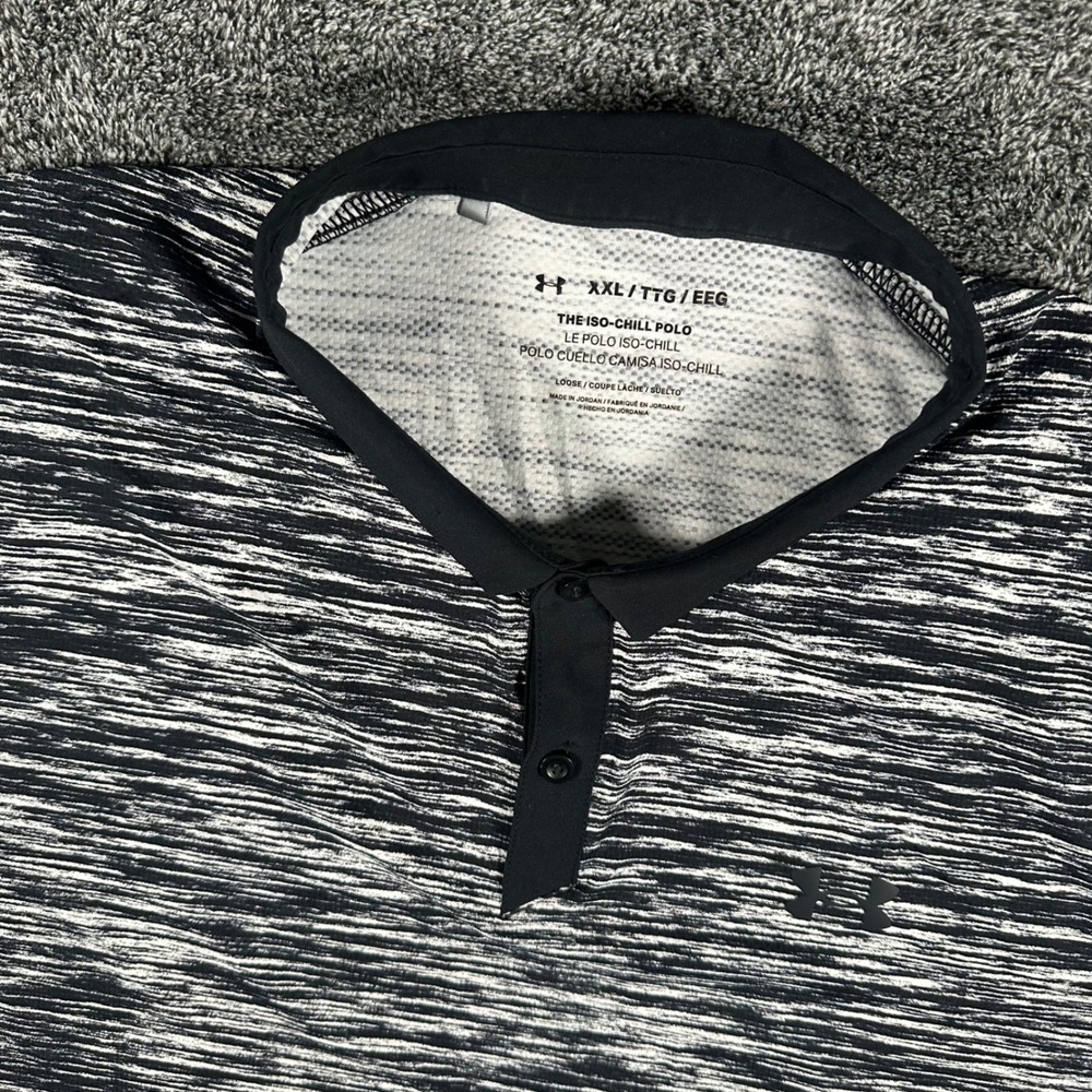 Under Armour Polo Shirt Mens XXL Iso-Chill Black White Space Dye Short Sleeve